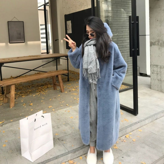 Damen Kuscheliger Oversized-Mantel mit hohem Kragen und Seitentaschen EB