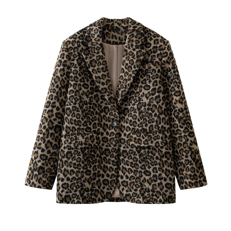 Damen Eleganter Leopardenmuster Blazer EB