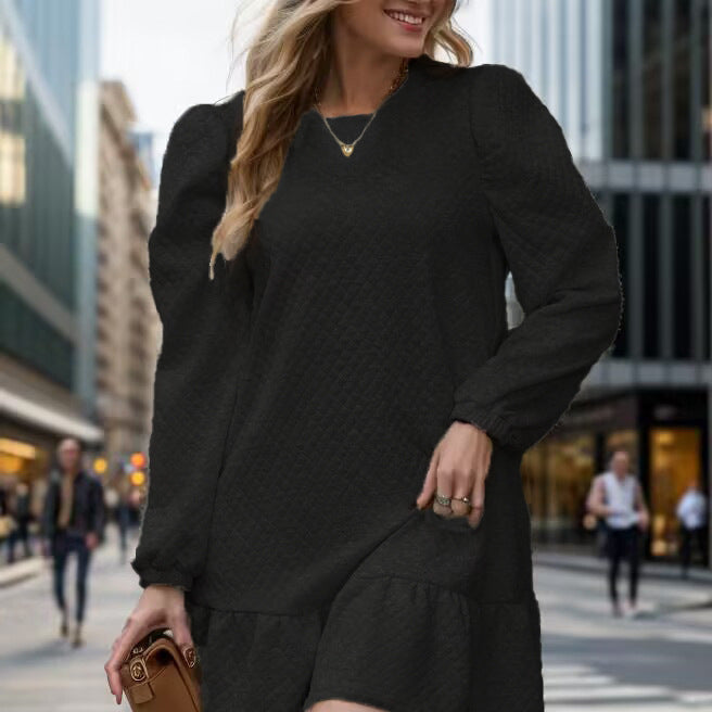 Damen lässiges Sweatkleid mit Puffärmeln und Volantdetails EB