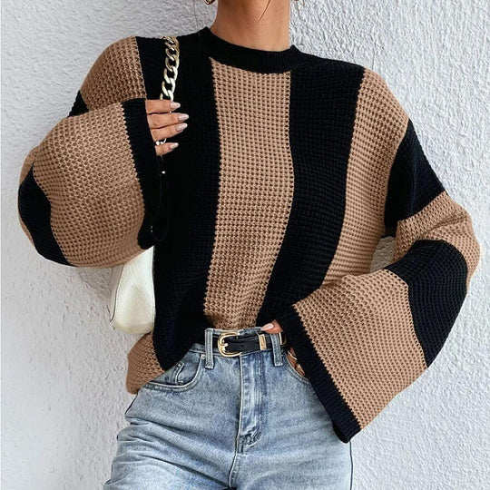 Damen Strickpullover mit strukturiertem Wabenmuster und weiten Ärmeln EB
