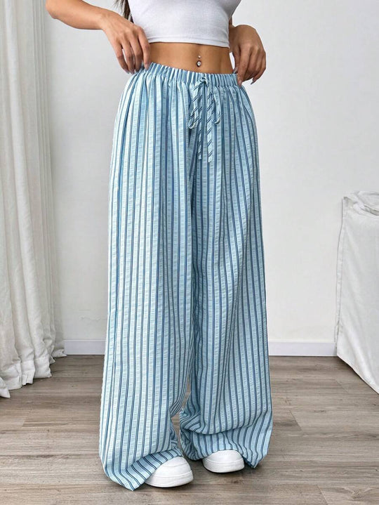 Damen lässige Hochbundhose im gestreiften Design EB