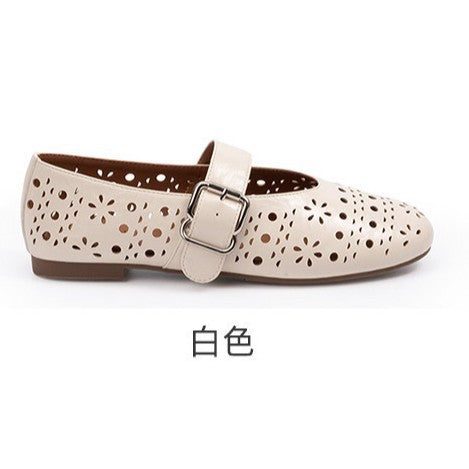 Damen Ballerinas mit floralen Lochmuster und verstellbarem Riemen EB