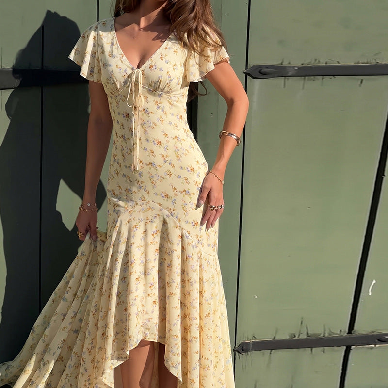 Damen Maxikleid mit floralem Design und raffinierten Cut-Outs EB