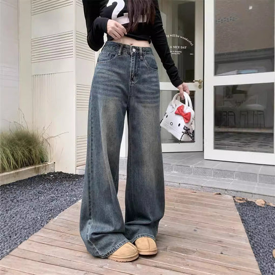 Damen Weit geschnittene High-Waist Jeans im modernen Vintage-Look EB