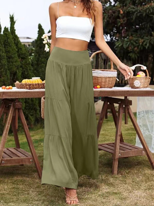 Damen Weite Sommerhose mit hohem Taillenbund und luftigen Falten EB