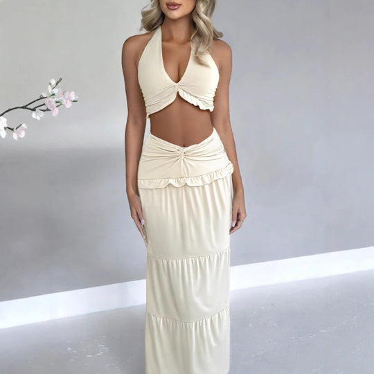 Damen Maxi-Rock mit croptop Design und Rüschendetails EB
