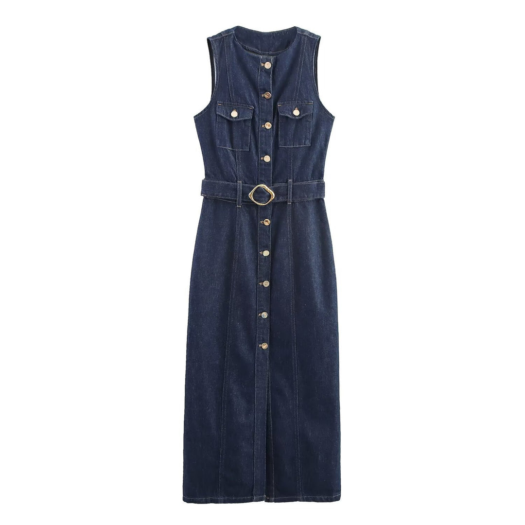 Damen Jeanskleid mit knopflosem Design und tailliertem Schnitt EB