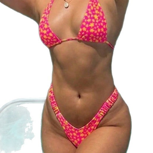 Damen Triangel-Bikini mit hohem Beinausschnitt und verspieltem Blumenmuster EB
