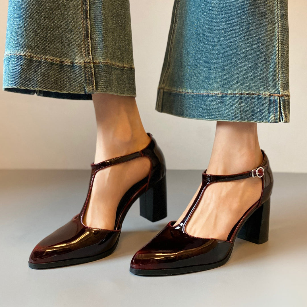 Damen elegante Plateau-Pumps mit modischem Riemchen und stilvollem Glanz EB