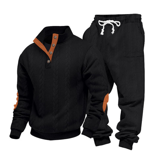 Herren nan Strick-Relax-Set mit Zopfmuster-Halbkragenpullover und Kordel-Jogger EB
