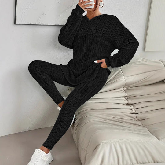 Damen Leggings-Set mit strukturiertem Langarmoberteil und bequemer Passform EB