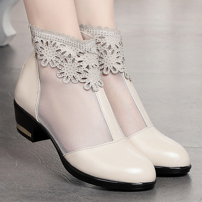 Damen Stiefeletten mit transparentem Mesh-Einsatz und funkelndem Schmuckdetail EB