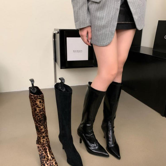 Damen elegante Overknee-Stiefel aus hochwertigem mit spitzem Absatz EB