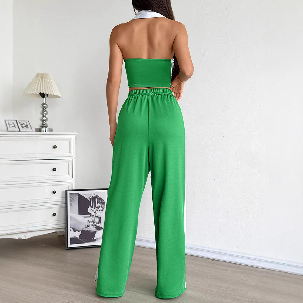 Damen Zweiteiliges Set mit cropped Oberteil und weit geschnittener Hose EB