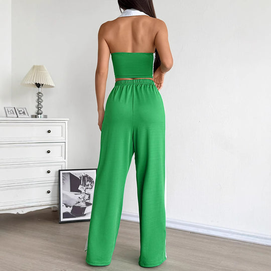 Damen Zweiteiliges Set mit cropped Oberteil und weit geschnittener Hose EB