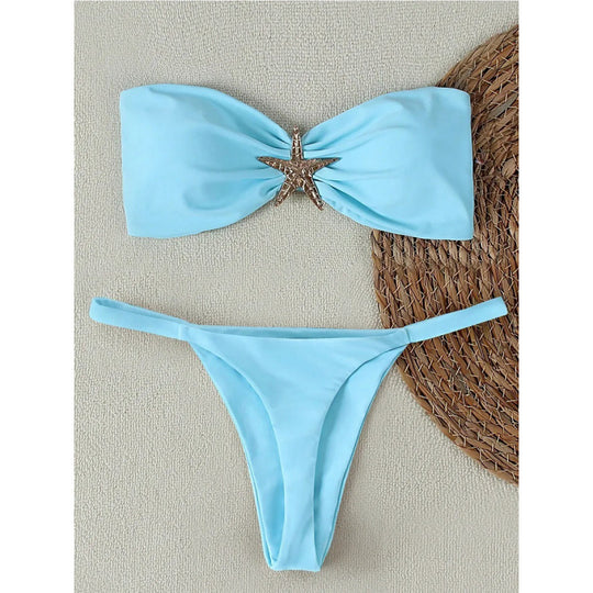 Damen Bandeau Bikini mit geschmackvollem Muschel-Detail EB