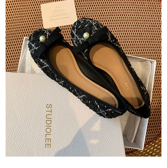 Damen Ballerina mit trendigem Tweed-Obermaterial und elegantem Perlenakzent EB