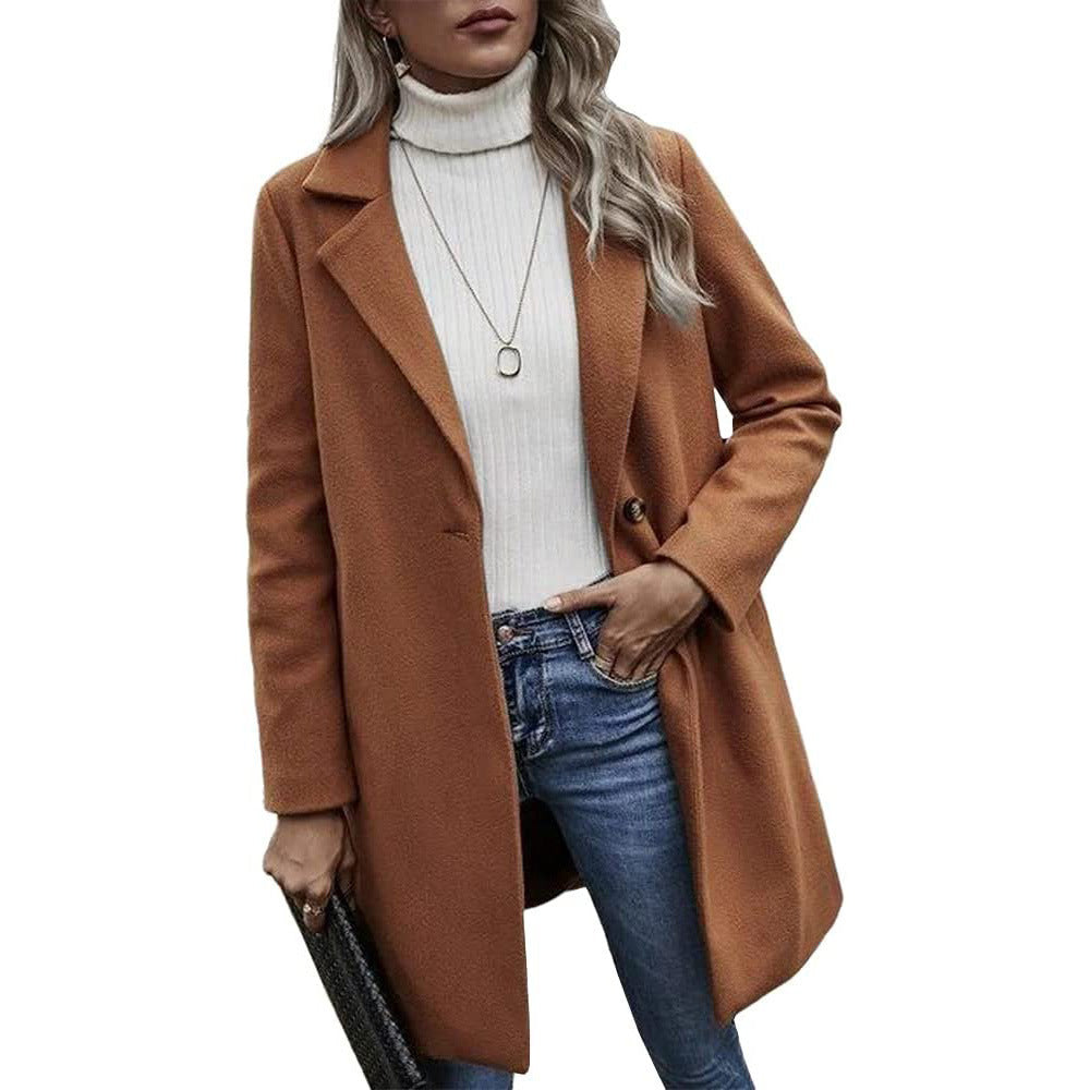 Damen modischer Wollmantel mit elegantem Revers EB