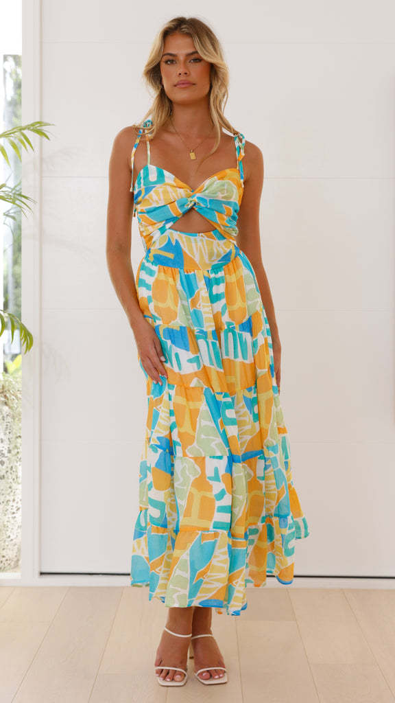 Damen Maxikleid mit festlichem Cut-Out und fließendem Rock EB