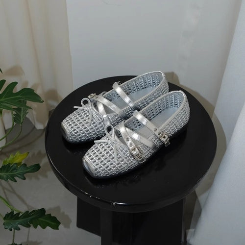 Damen Ballerina-Schuhe mit dekorativem Netzdesign und komfortablem Riemen EB
