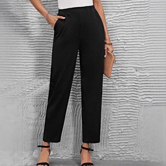 Damen nan hochgeschnittene konisch geschnittene Business-Hose mit elastischem Bund und seitlichen Eingrifftaschen EB