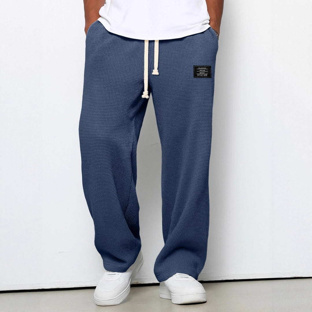 Herren nan lässige Waffelstruktur Lounge-Hose mit Kordelzug, elastischem Bund und weiter Passform EB