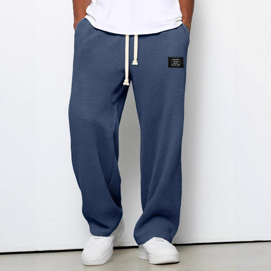 Herren nan lässige Waffelstruktur Lounge-Hose mit Kordelzug, elastischem Bund und weiter Passform EB