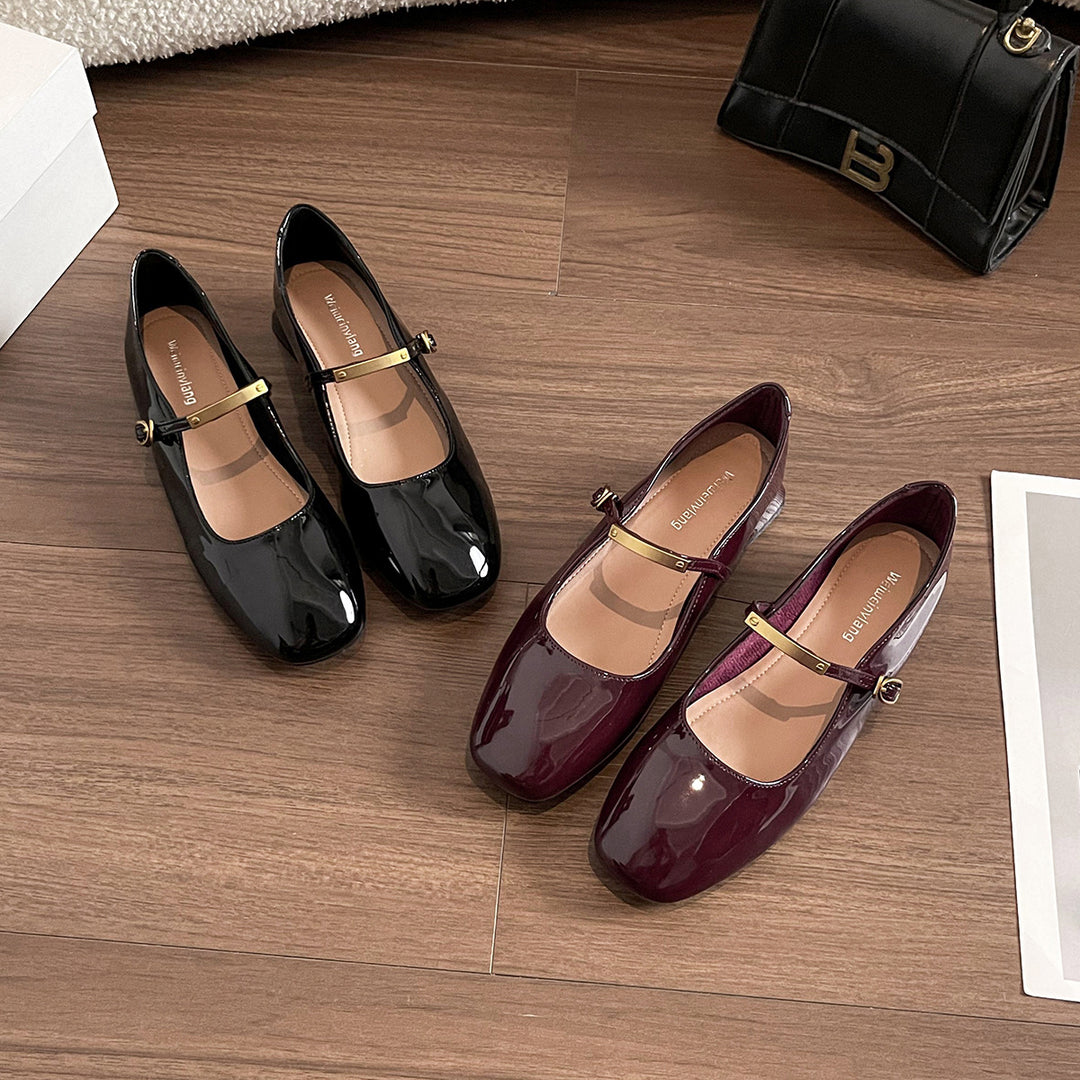 Damen Ballerinas mit elegantem Schnallenverschluss und glänzender Oberfläche EB
