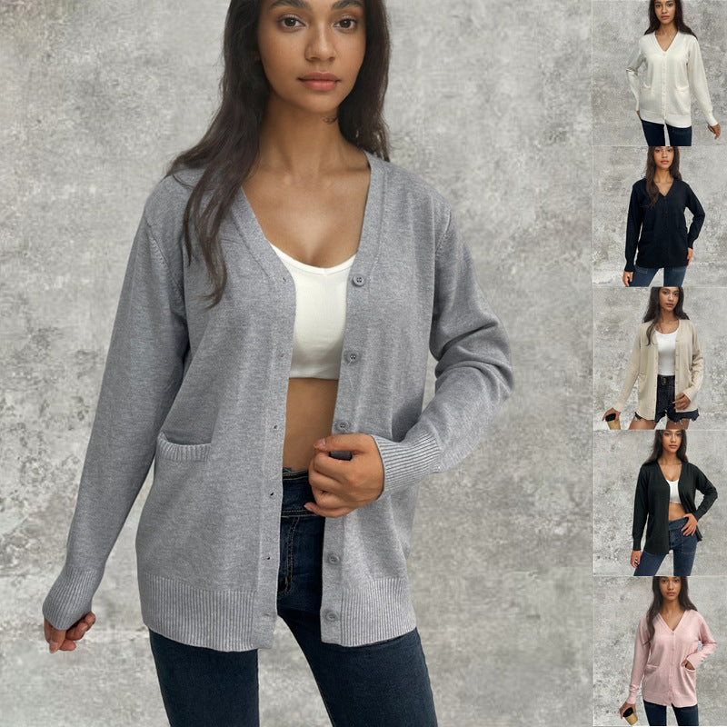 Damen Strickjacke mit Knopfverschluss und praktischen Taschen EB