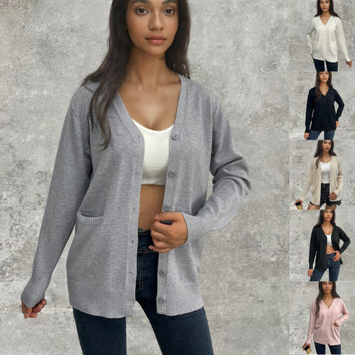 Damen Strickjacke mit Knopfverschluss und praktischen Taschen EB