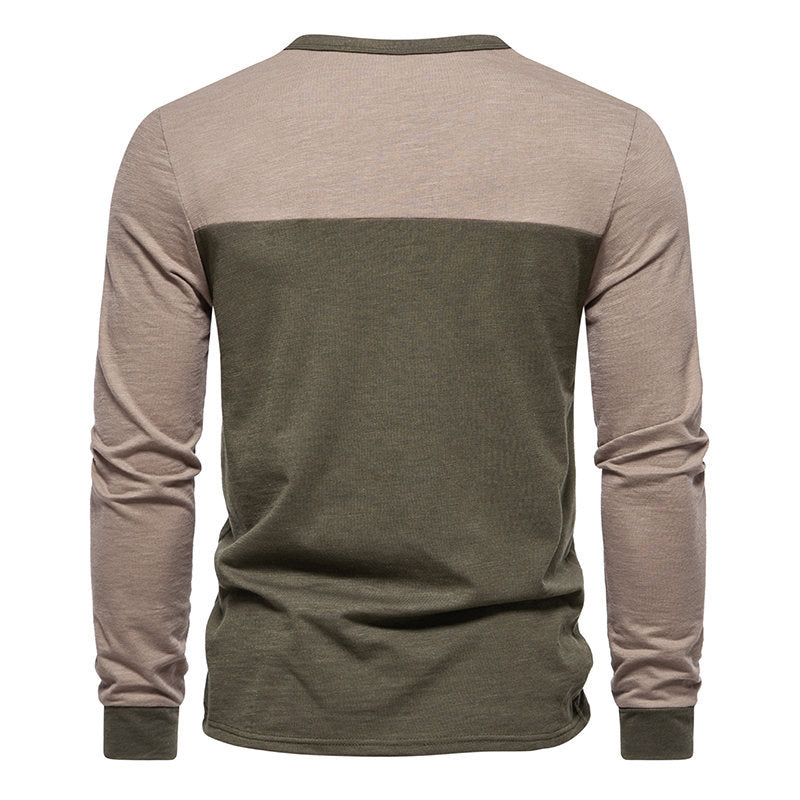 Herren Langarm-Henley-Shirt mit kontrastierenden Farbblockelementen EB