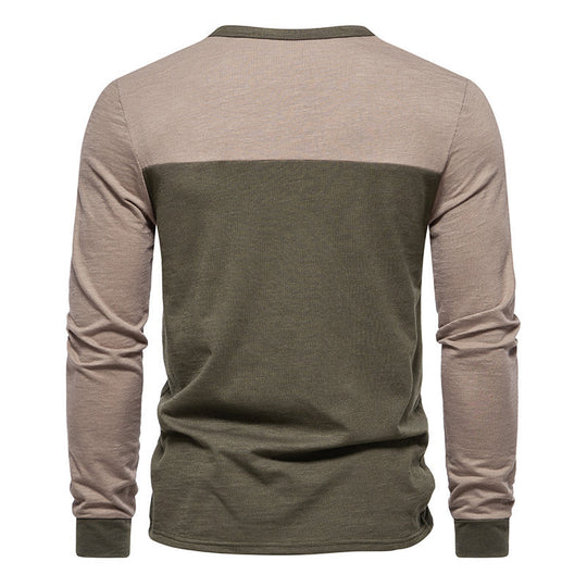 Herren Langarm-Henley-Shirt mit kontrastierenden Farbblockelementen EB
