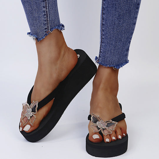 Damen Wedge-Zehentrenner mit glamourösem Blumendesign und rutschfester Sohle EB