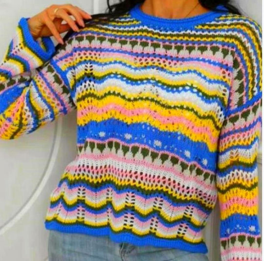 Damen Strickpullover mit buntem Zickzackmuster EB