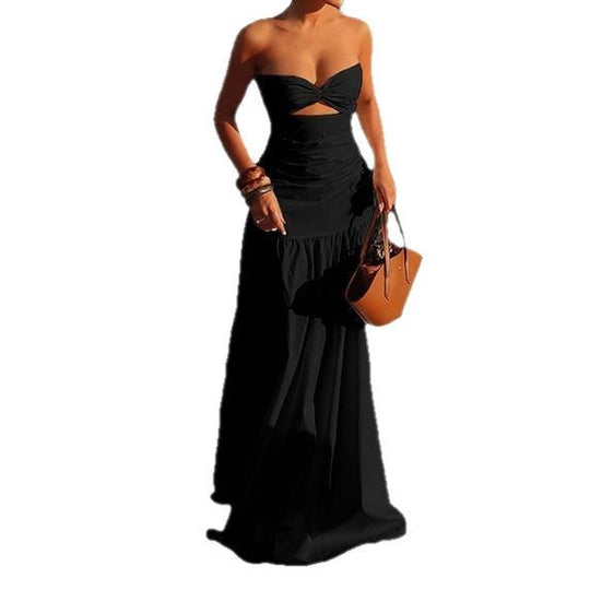 Damen Off-Shoulder Maxikleid mit raffiniertem Cut-Out und fließendem Rock EB