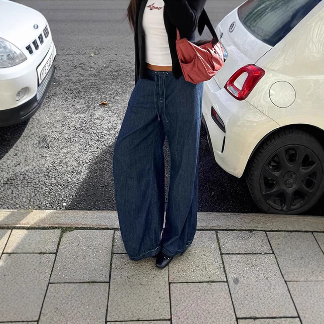 Damen Weite Jeans mit elastischem Taillenbund und verstellbarem Saum EB