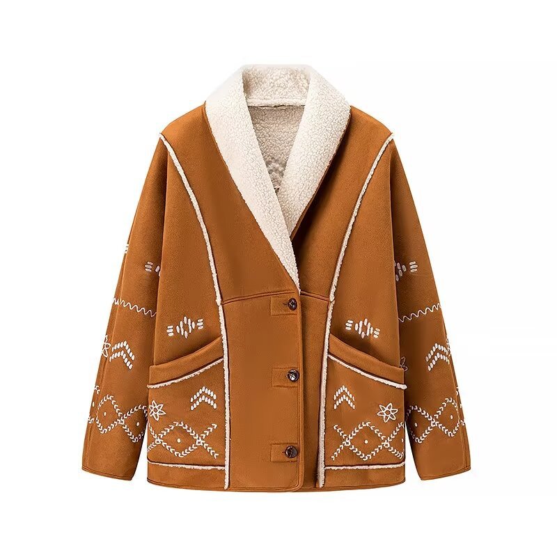 Damen elegante und gemütliche Oversize-Jacke mit floralem Design EB