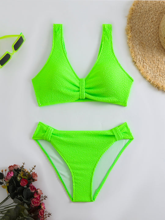 Femme Strukturierter Hochgeschnittener Bikini-Set EB