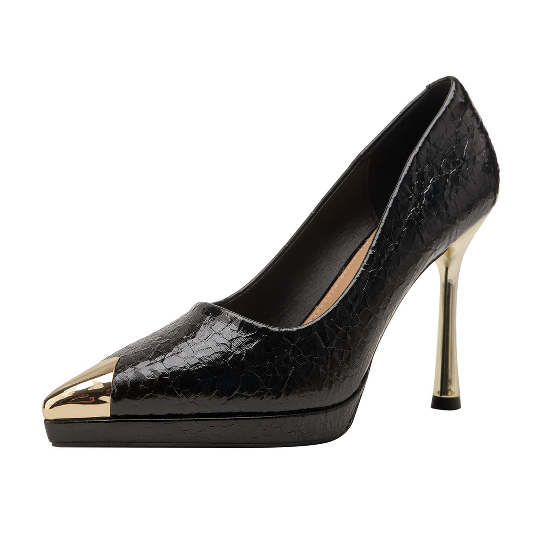 Damen elegante High Heels mit glamourösem Metall-Spitzen-Design EB