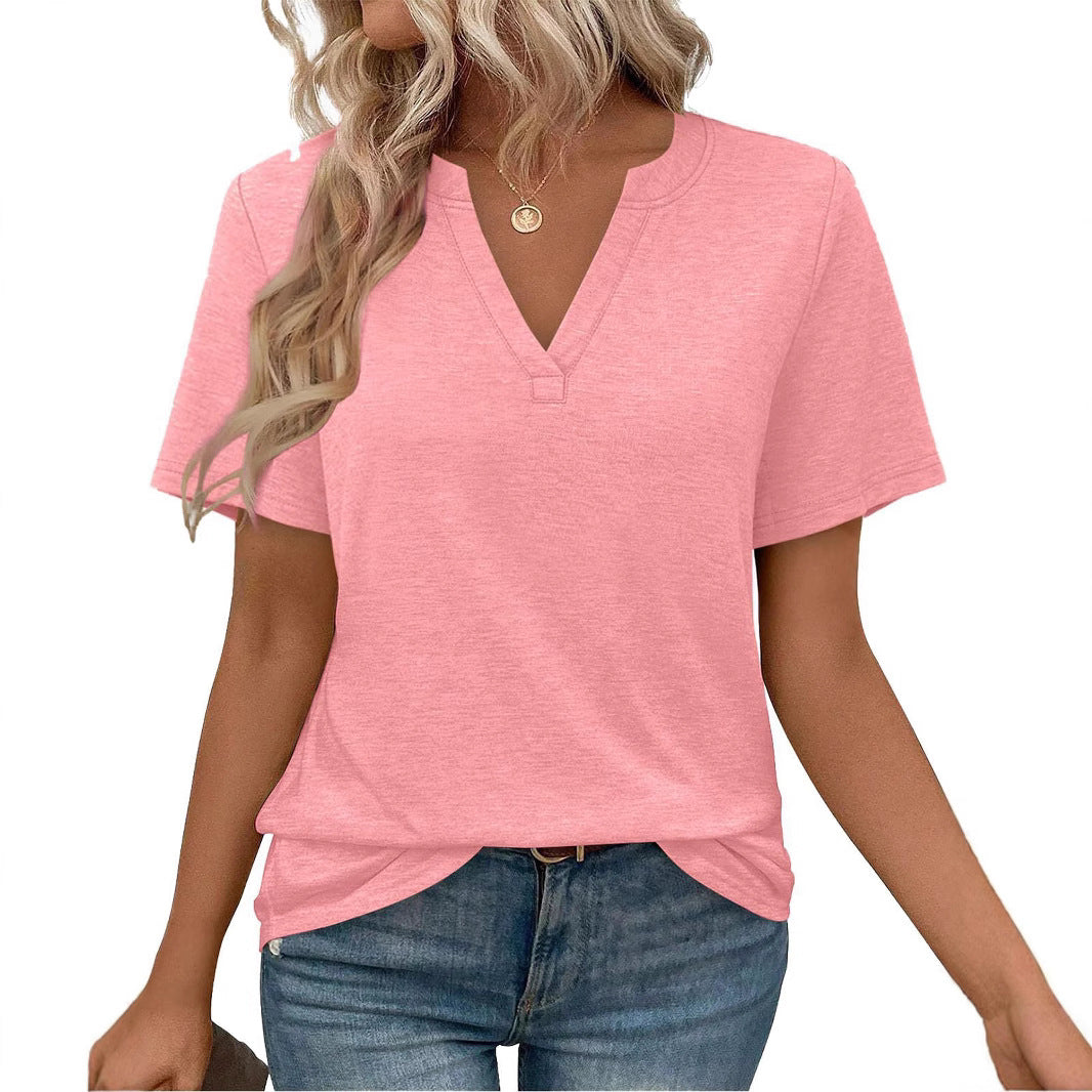 Damen zeitloses V-Ausschnitt T-Shirt mit lässigem Schnitt EB