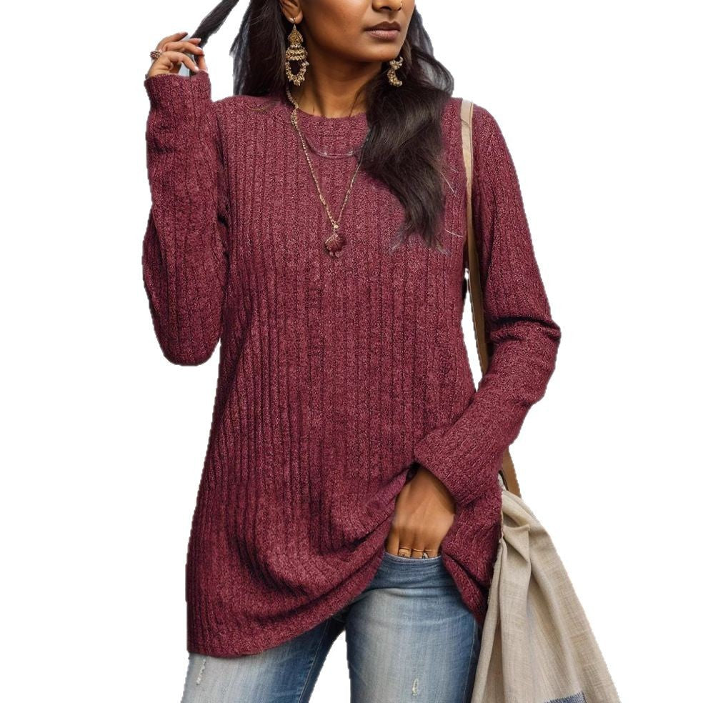 Damen Geripptes Feinstrick-Longsleeve mit Rundhalsausschnitt und asymmetrischem Saum EB