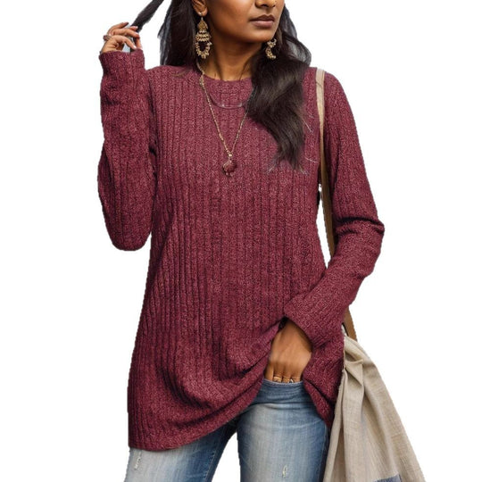 Damen Geripptes Feinstrick-Longsleeve mit Rundhalsausschnitt und asymmetrischem Saum EB