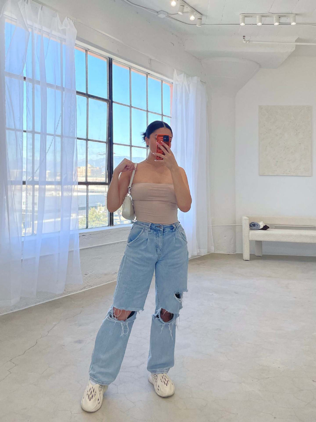 Damen lässige Mom-Jeans mit angesagtem destroyed Look EB