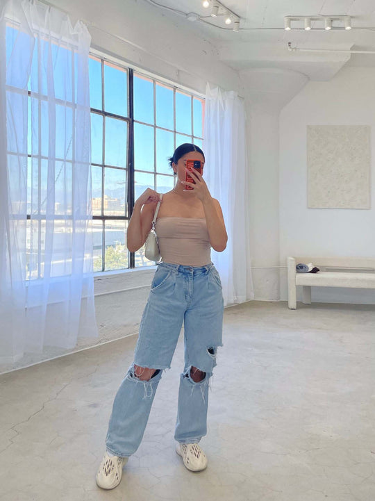 Damen lässige Mom-Jeans mit angesagtem destroyed Look EB
