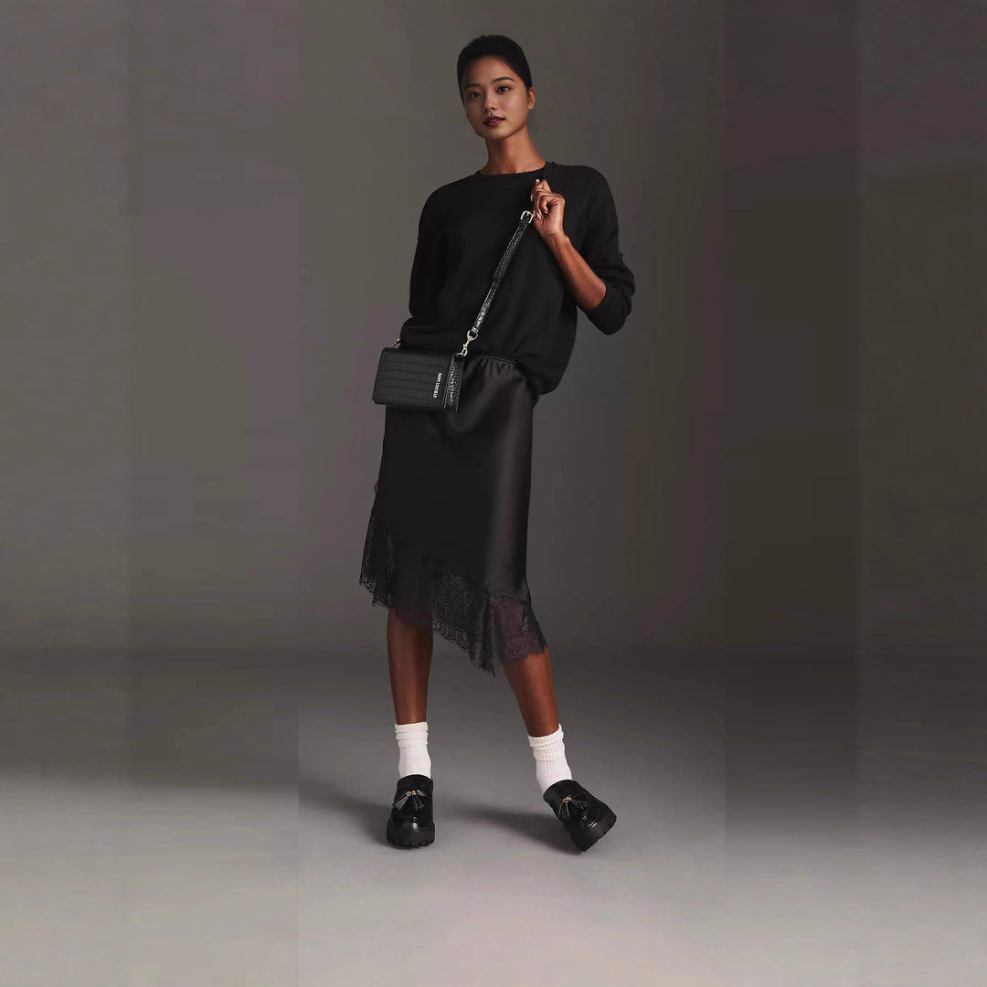 Damen Satinrock mit Spitze und asymmetrischem Saum EB