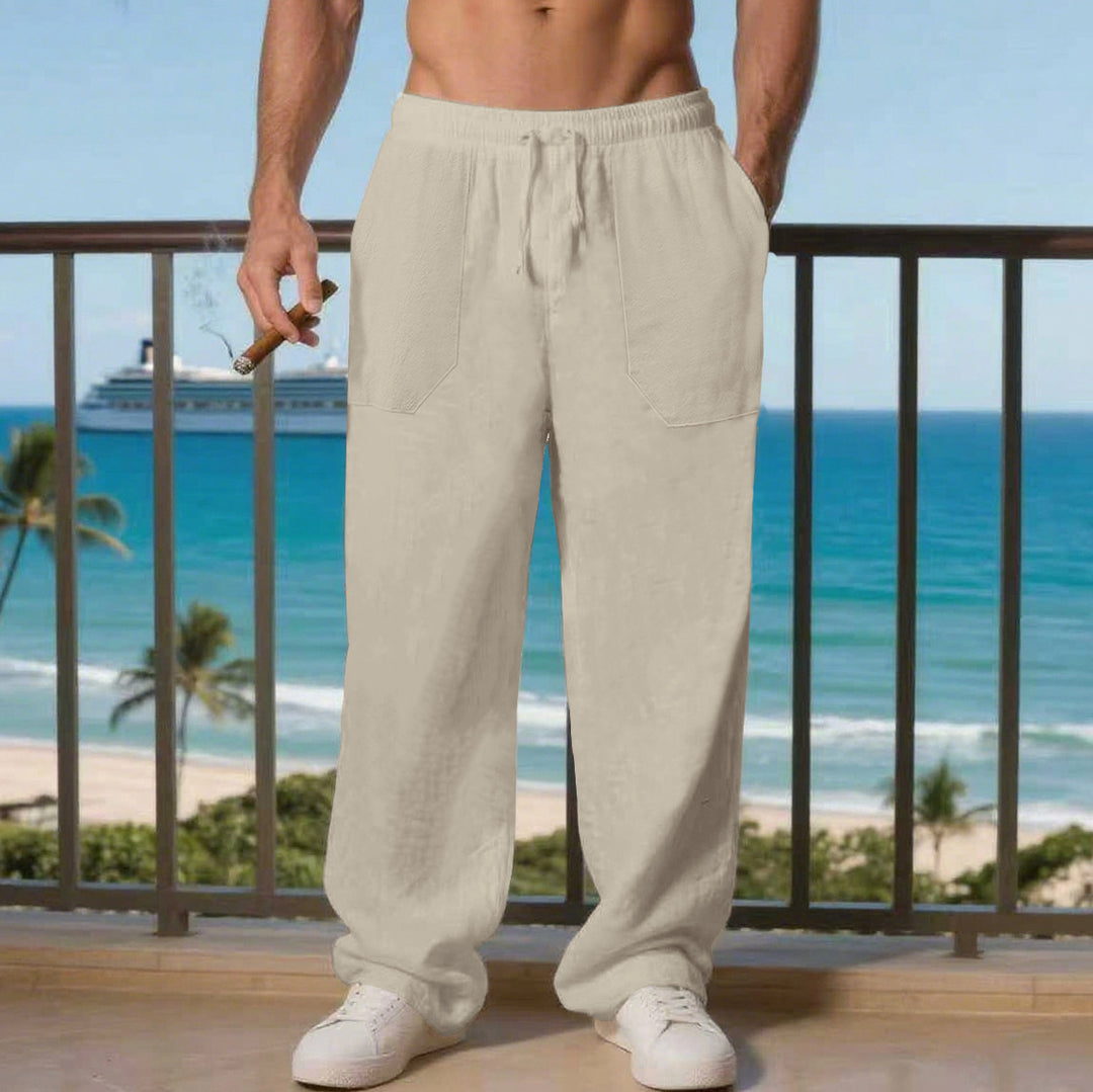 Herren Bequeme Strandhose mit seitlichen Taschen und elastischem Bund EB