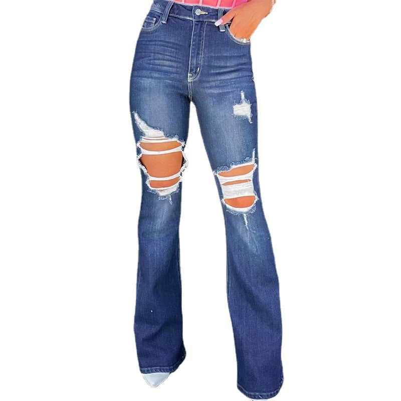 Damen Flared Jeans mit modischen Destroyed-Effekten und hohem Bund EB