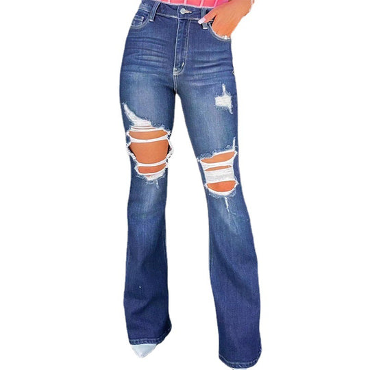 Damen Flared Jeans mit modischen Destroyed-Effekten und hohem Bund EB
