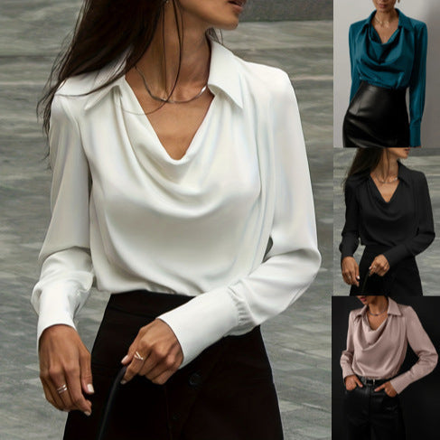 Damen Elegante Bluse mit schwungvollem Ausschnitt und langem Arm EB