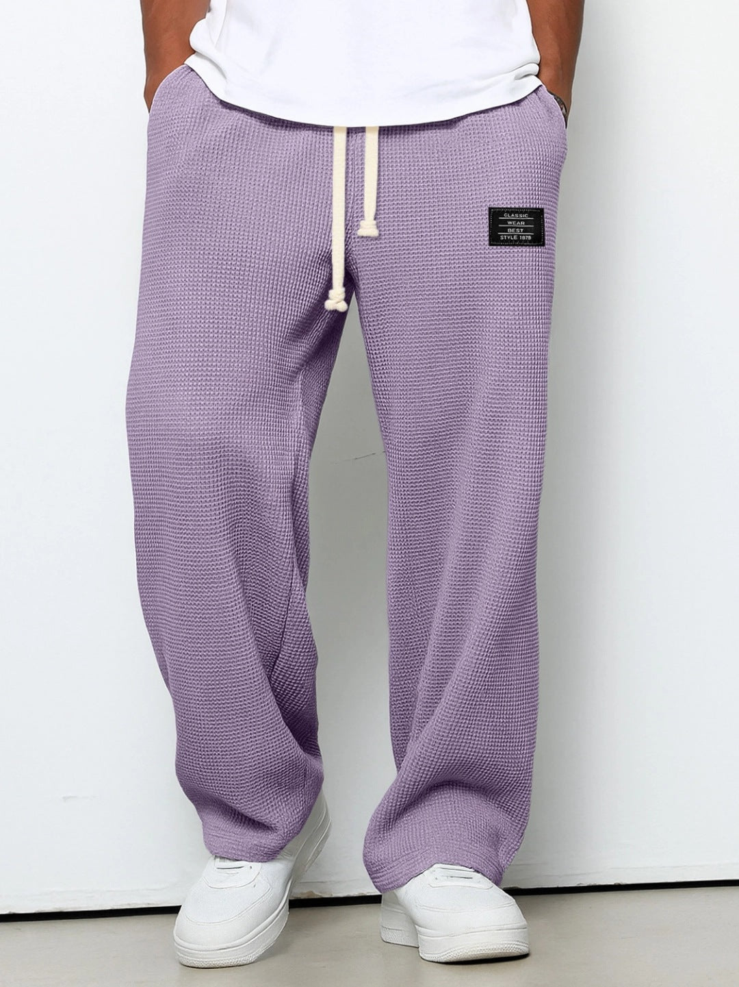 Herren nan lässige Waffelstrick Loungehose mit Kordelzug und geradem Schnitt EB